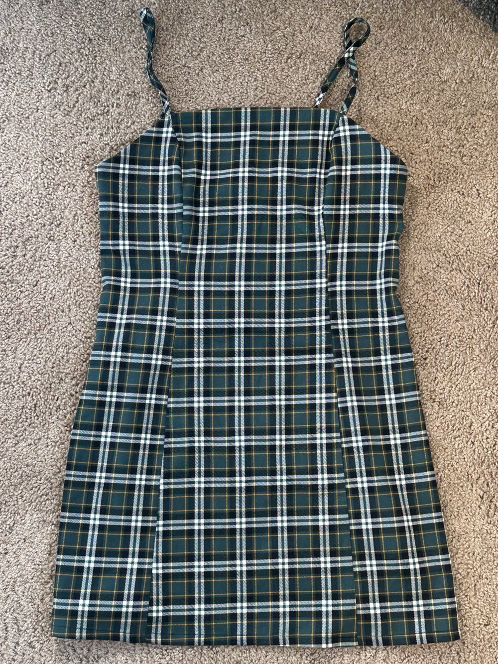 Women’s Green Plaid Spaghetti-Strap Dress